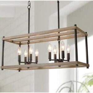 LNC A03674 8-Light Black Cage Candlestick Island Chandelier Wood Accents $140